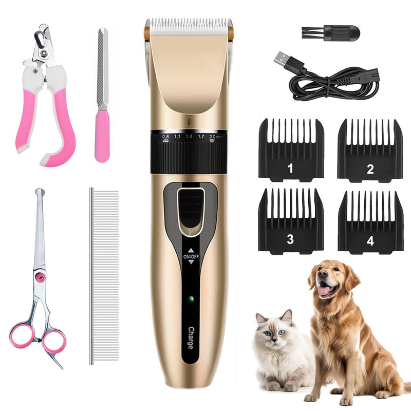Dog Grooming Kit, Low Noise Professional Dog Grooming Clippers, Dog Hair Trimmer, Rechargeable Cordless Pet Hair Clippers Tools for Dogs Cats Pets - PawsPlanet Australia