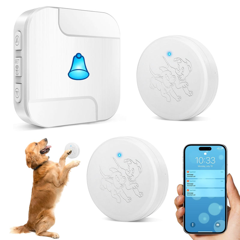 Smart Dog Bell for Potty Training Wireless Doggie Door Bell for Dog Puppy Training Sliding Door/Go Outside Doorbell and Waterproof Touch Button with Tuya 2 push button+ 1 smart receiver - PawsPlanet Australia