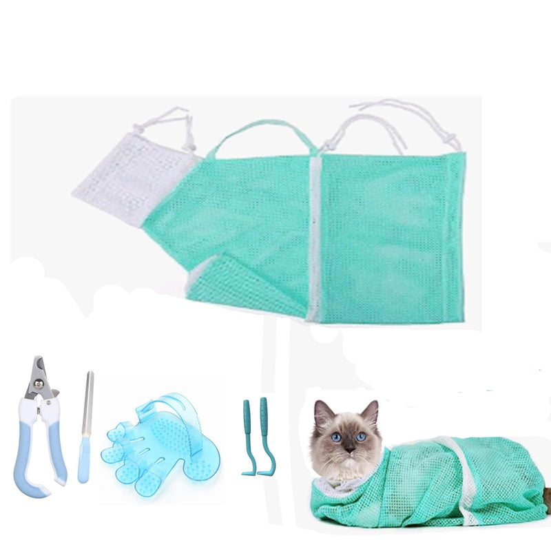 6 Pieces Cat Bathing/Grooming Bag, Adjustable Cat Shower Net Bag and Pet Nail Clippers, Nail File, Grooming Gloves, Tick Tool，Pet Dog and Cat Nail Trimming Check. - PawsPlanet Australia