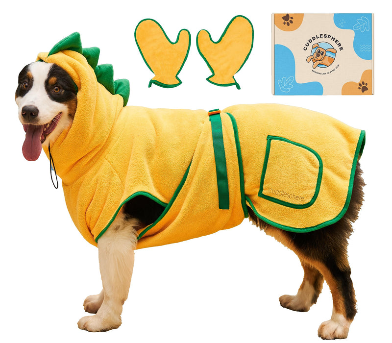 Dog Bathrobe for Drying Dogs - Premium Super Absorbent Microfiber Dog Bath Towel with Drying Gloves - Dog Drying Towel - Quick Drying Dog Robes for After Bath (Large) Large - PawsPlanet Australia