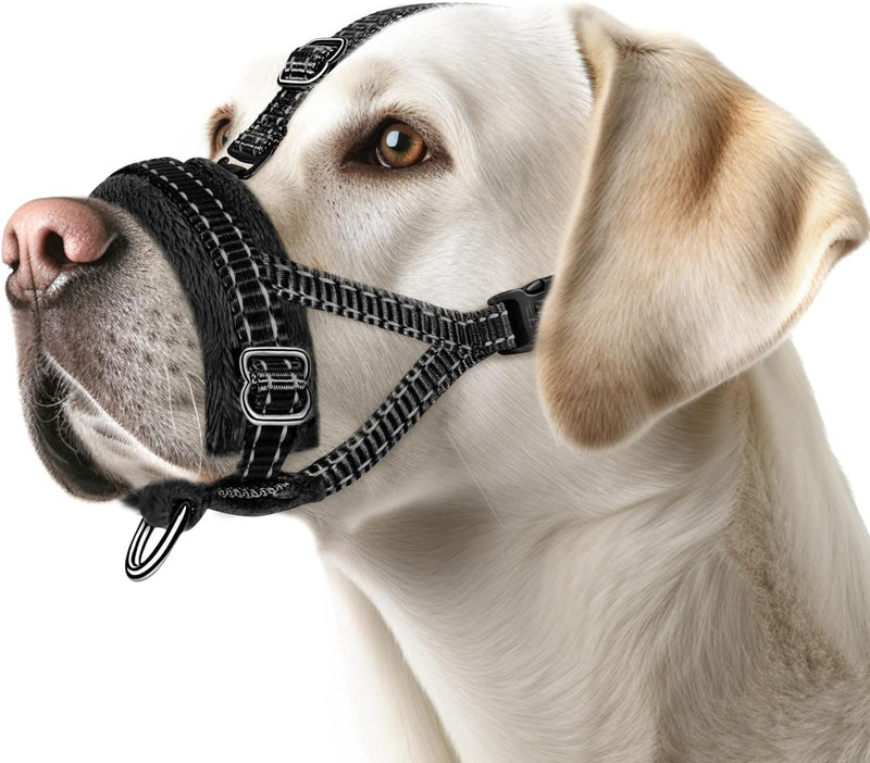 SlowTon Soft Dog Muzzle, Adjustable Padded Nylon Muzzle for Large Medium Dogs Anti Chewing Barking Biting, Allow Dog Pant & Drink（Black,Large Black with Overhead Strap - PawsPlanet Australia