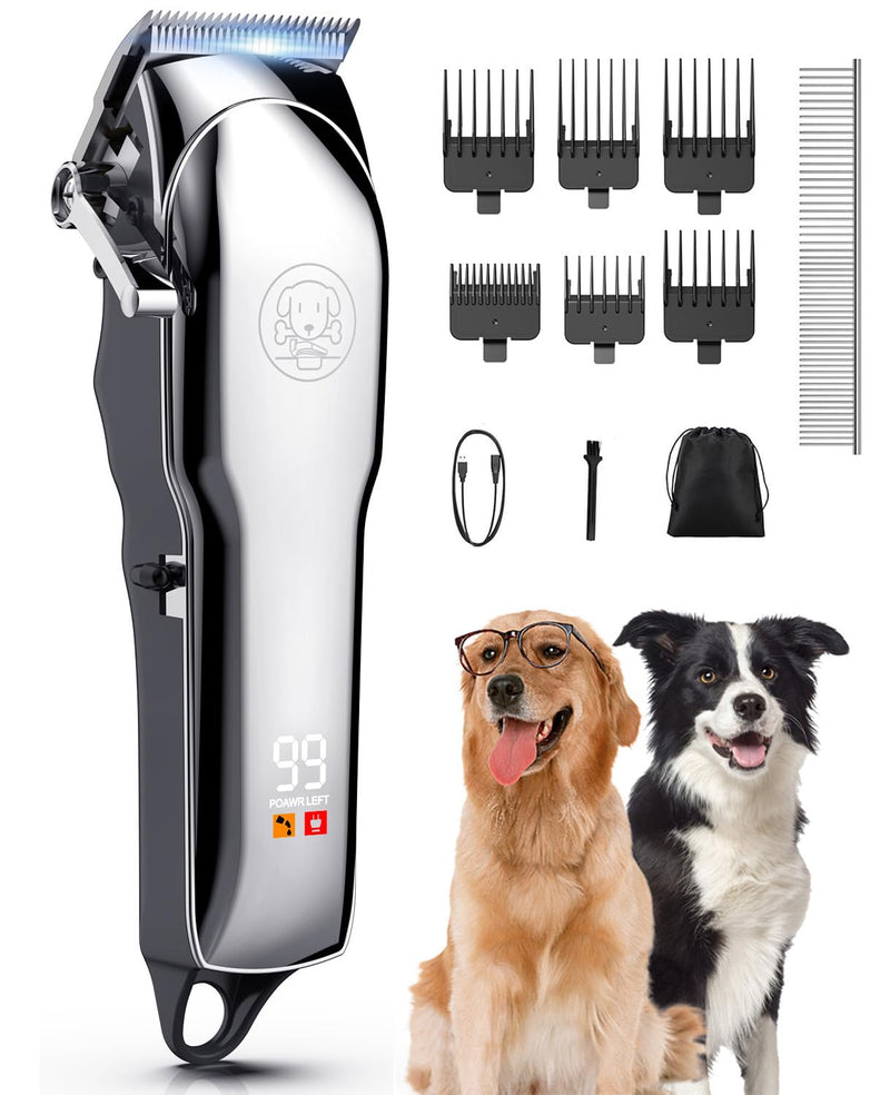 Cordless Dog Clippers for Grooming Professional for Thick Hair Coats, Low Noise Shaver Dog Grooming Kit with LED Display, Razors Dog Hair Shears Ceramic Blade, Pet Hair Trimmer for Dogs Cats (MS041) 7000 rpm - PawsPlanet Australia