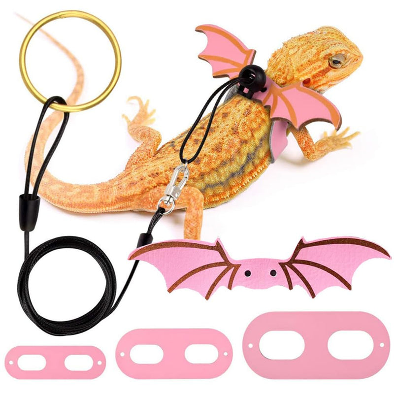 3 Size Pack Bearded Dragon Leashes and Harnesses, Bearded Dragon harness, Soft Leather Detachable Adjustable Reptile Lizard Wing Leash Pink - PawsPlanet Australia