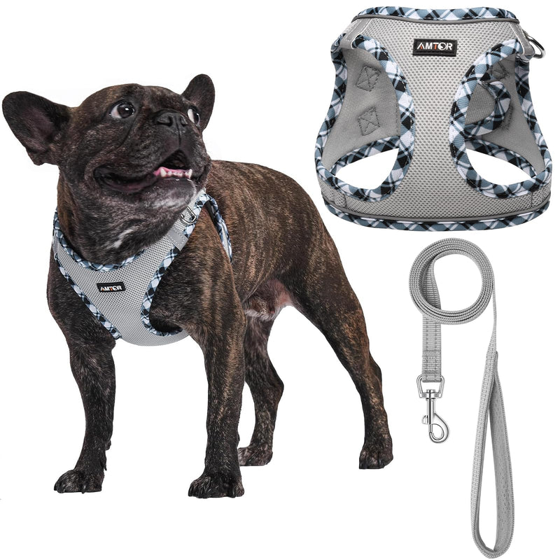 AMTOR Small Dog Harness with Leash Set, No Escape Easy Walk Puppy Harnesses for Training Walking, Step-in Reflective Soft Dogs Vest for XS S Medium Extra-Small Large Sized Dog(Grey) - PawsPlanet Australia
