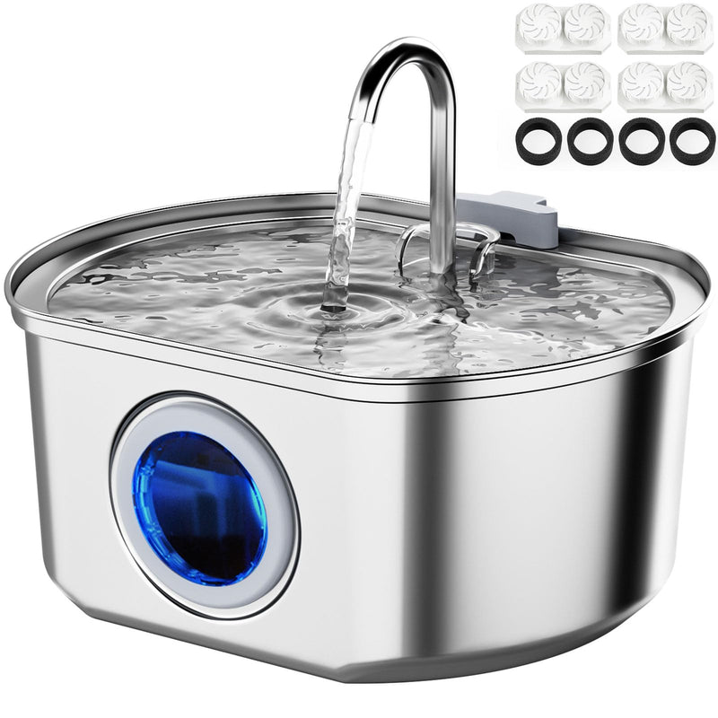 Cat Water Fountain Stainless Steel: 108oz/3.2L Cat Fountain for Drinking- Pet Water Fountain Inside - Automatic Dog Watering Dispenser Bowl - Pet Feeding & Watering Supplies - Water Level Window 108oz Cat Fountain + 4 Filters - PawsPlanet Australia