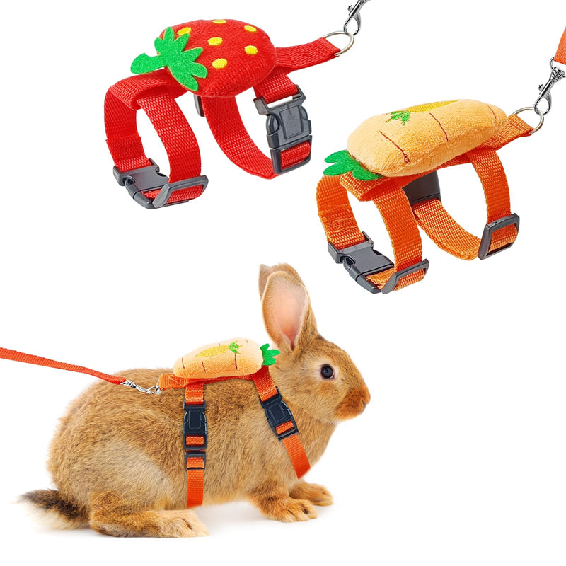 Bunny Harness and Leash for Rabbits,2 Pack Adjustable Bunny Harness,Cute Vest Harness and Leash Set, for Rabbit,Kitten, Puppy, Pig and Small Pet Animals Carrot, Strawberry S - PawsPlanet Australia