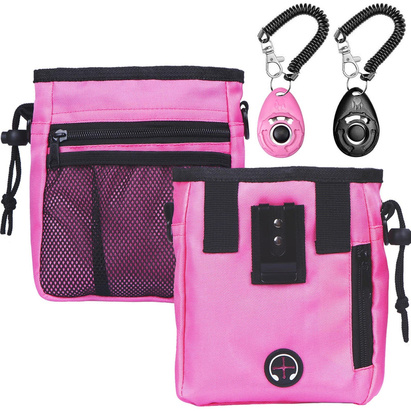 STMK Dog Treat Pouch Dog Clicker Training Kit, Dog Training Treat Pouch Dog Clicker for Training, 3 Ways to Wear Easily Carries Treat Pouches for Pet Training (Pink) Pink - PawsPlanet Australia