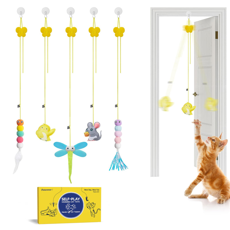 Potaroma Interactive Cat Feather Toys 5 Pcs, Cat Teaser Retractable, Hanging Cat Toys Indoor Kitten Play Chase Exercise, Mental Physical Stimulation for All Breeds and Species Max Extended Length 78 inches - PawsPlanet Australia