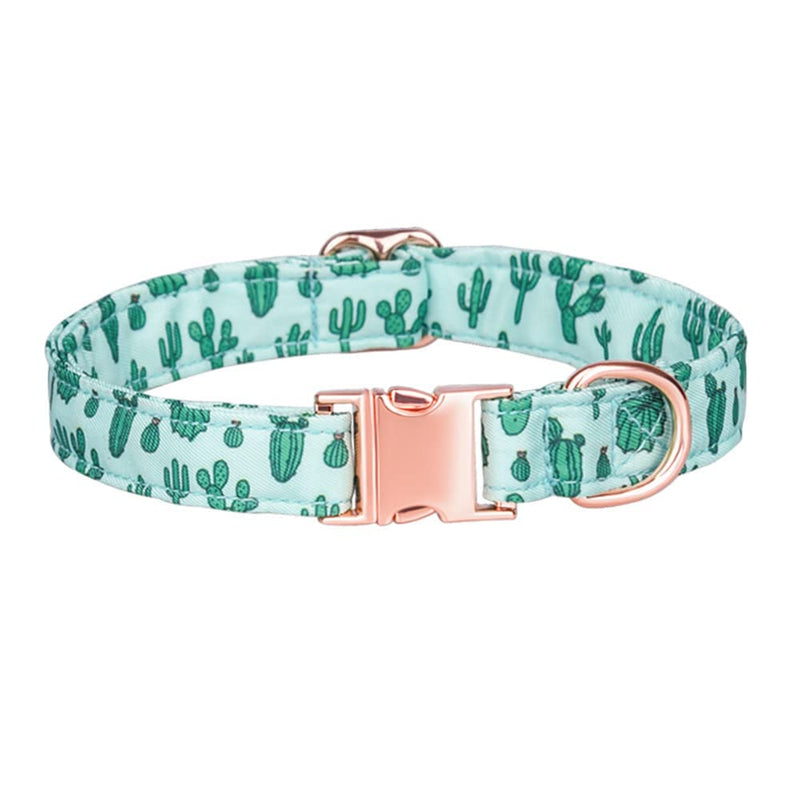 Dog Collar, Cute Flower Floral Patterns Pet Collars for Girl Female Boy Small Medium Large Dogs, Strong Rose Gold Metal Buckle, Soft Cotton Adjustable Puppy Dog Collar Green M(3/4"x 12.2-19.6") - PawsPlanet Australia
