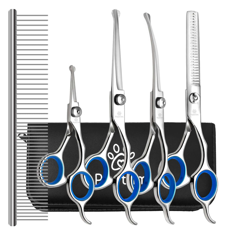 Professional Pet Grooming Kit – 6 in 1 Dog Grooming Scissor Kit - Dog & Cat Grooming Supplies - Adjustable Screw Scissors, 4CR Stainless Steel Dog Clippers, Hair Thinning Shears, Rubber Grips… Pack of 6 - PawsPlanet Australia