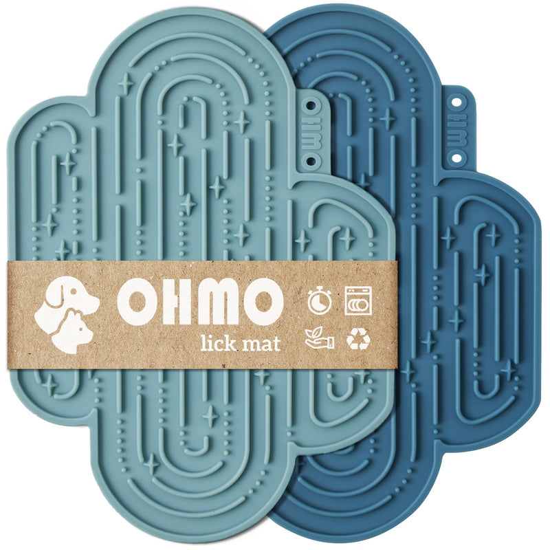 OHMO-Cactus Lick Mat for Dogs and Cats(2 Pack) Easy to Clean Pet Slow Feeder with Suction Cups, Licking Pad for Anxiety Relief and Boredom Reduction Medium Dark Blue+Light Blue - PawsPlanet Australia