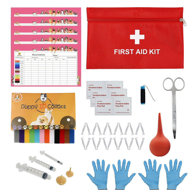 Complete Dog Whelping Kit with Feeding Nipple, Record Keeping Charts, ID Collars, Aspirator, Cord Clamps & More - Essential for Newborn Puppies (Red no pad) Red no pad - PawsPlanet Australia