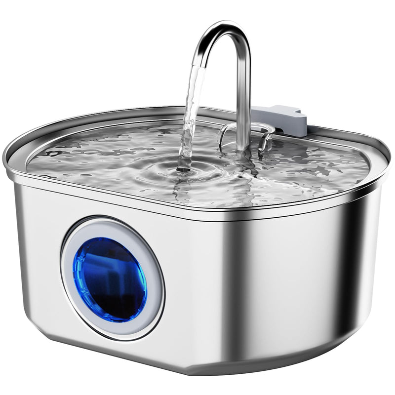 Cat Water Fountain Stainless Steel: 108oz/3.2L Cat Fountain for Drinking- Pet Water Fountain for Cats Inside - Automatic Cat Water Dispenser Bowl - Cat Feeding & Watering Supplies - Water Level Window Cat Fountain + 1 Filter + 1 Sponges - PawsPlanet Australia