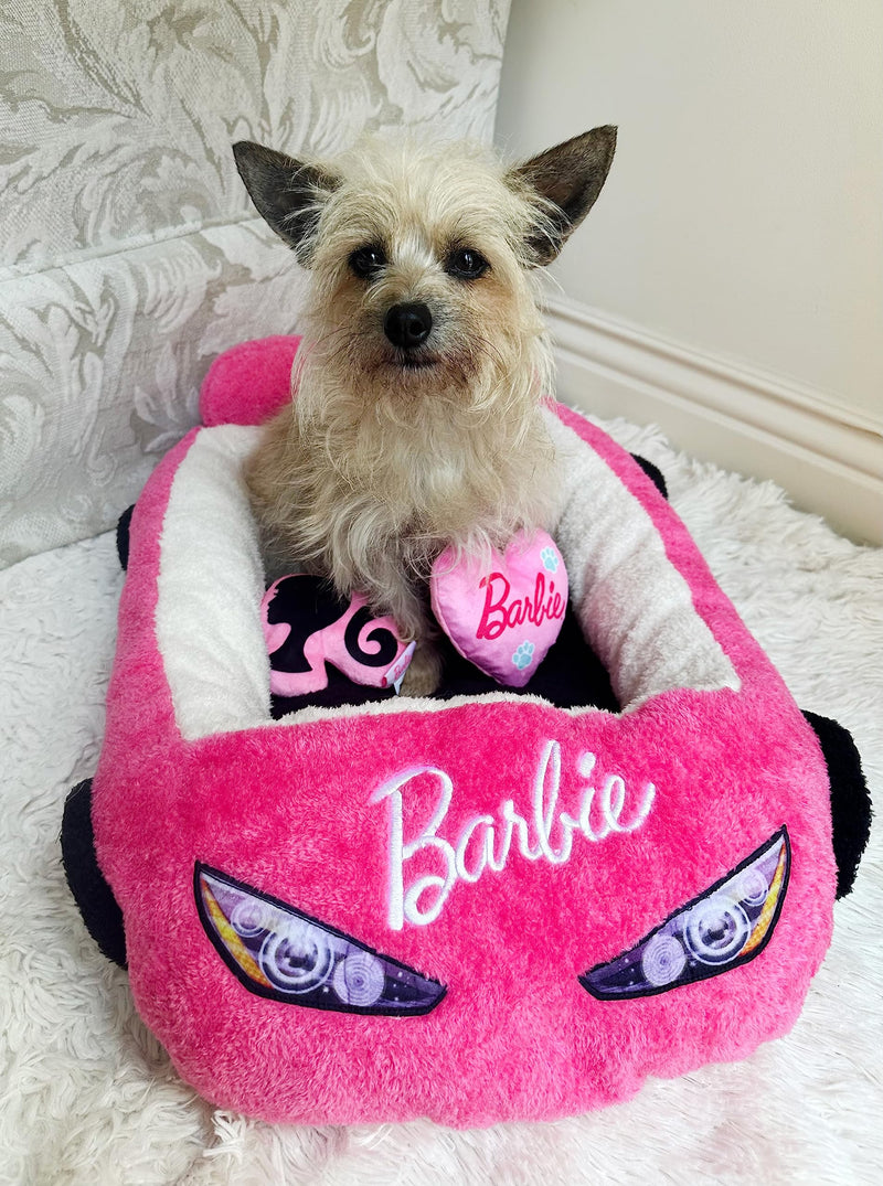 Barbie Plush Car Pet Bed- Themed Plush Pink Pet Bed for Dogs and Cats – Soft and Cozy Pet Bed with Barbie Pillow and Car Design - PawsPlanet Australia