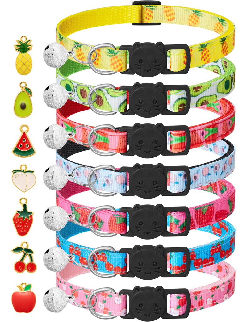 7 Pack Breakaway Cat Collars with Bells & Fruit Pendants,Safety Kitten Collar,Adjustable,Ideal for Girl Cats Boy Male Cats Pet Supplies,Accessories,Gifts - PawsPlanet Australia