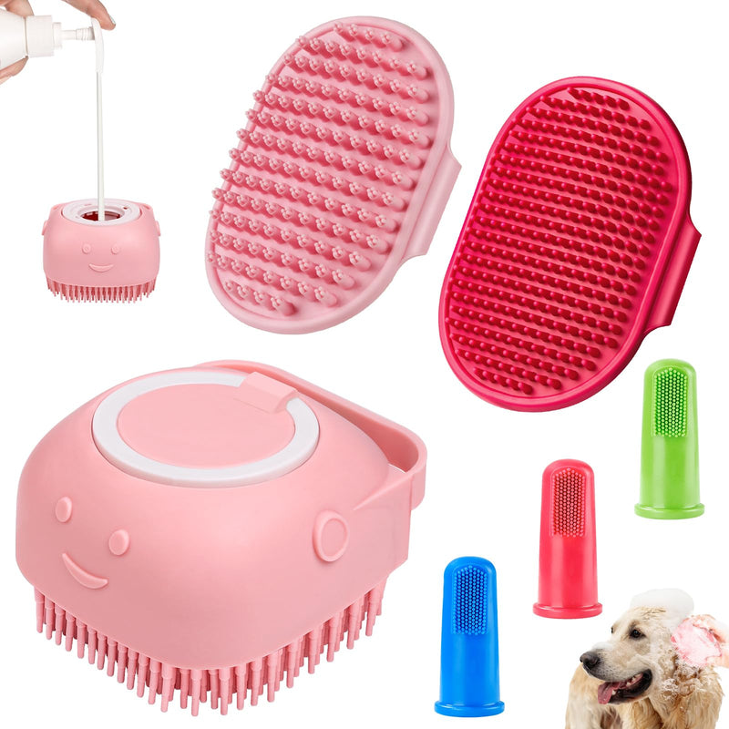 Comotech 6PCS Dog Bath Brush & Dog Toothbrush | Adjustable Handle Shampoo Brush & Scrubber for Short & Long Haired Dogs & Cats | Effectively Solve Odor & Stain Removal Problems (Pink Red Pink) Pink Red Pink - PawsPlanet Australia