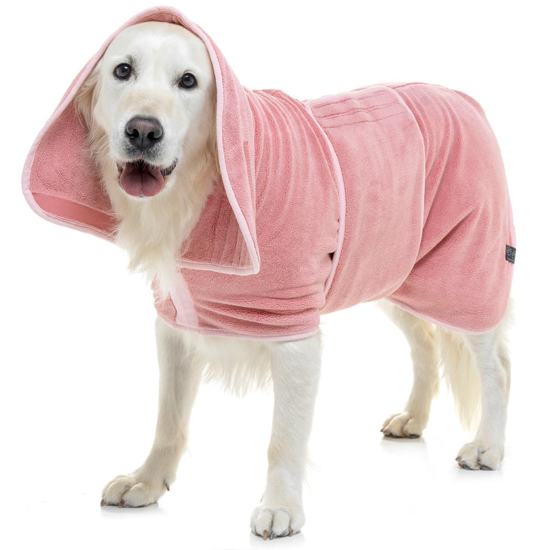 Dog Robe - Luxurious Dog Bathrobe - Ultra Absorbent Dries Your Dogs in Minutes! Double-Layer, Super Soft Towel and Bath Robe All in One (XXL, Dusty Pink) XXL - PawsPlanet Australia