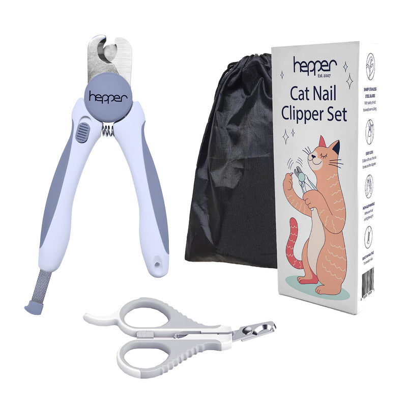 Hepper Cat Nail Clipper Kit - Small and Large Sharp Cat Claw Clippers with Added Nail File and Storage Pouch - Cat Nail Clippers with Safety Guard and Lock - Professional Cat Manicure … Blue - PawsPlanet Australia