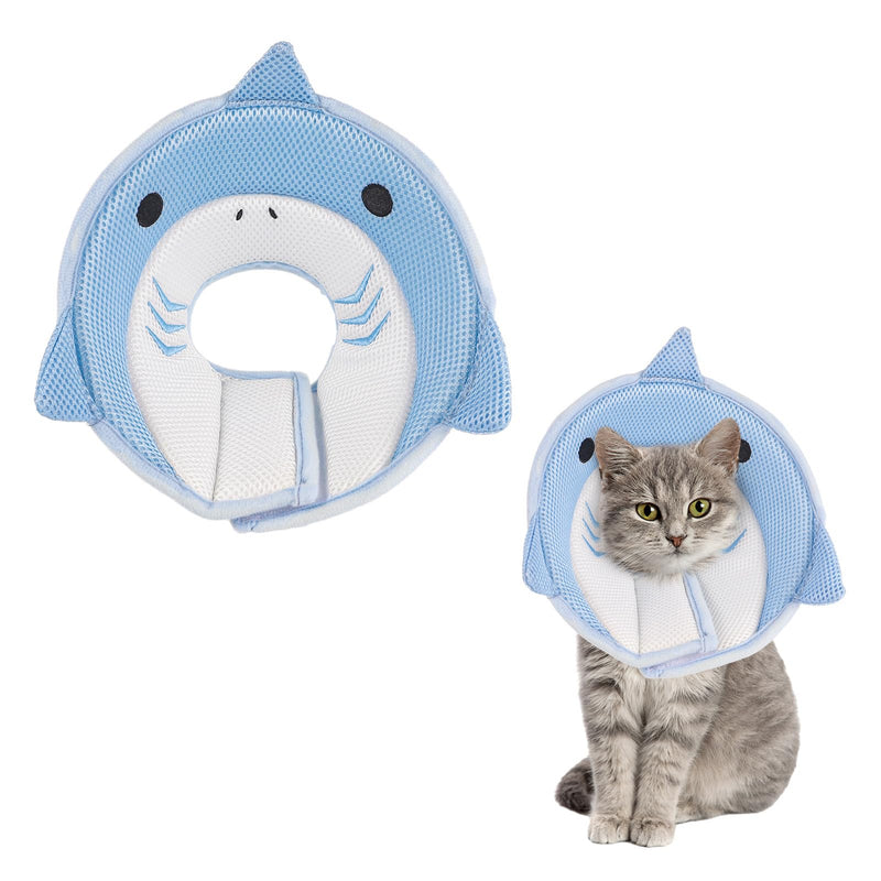 Cat Cone Collar Soft, Cute Cat Recovery Collar Soft Adjustable Cat Cones to Stop Licking Comfortable Breathable Lightweight Neck Cone for Cats Kittens Pet After Surgery S Blue Shark - PawsPlanet Australia