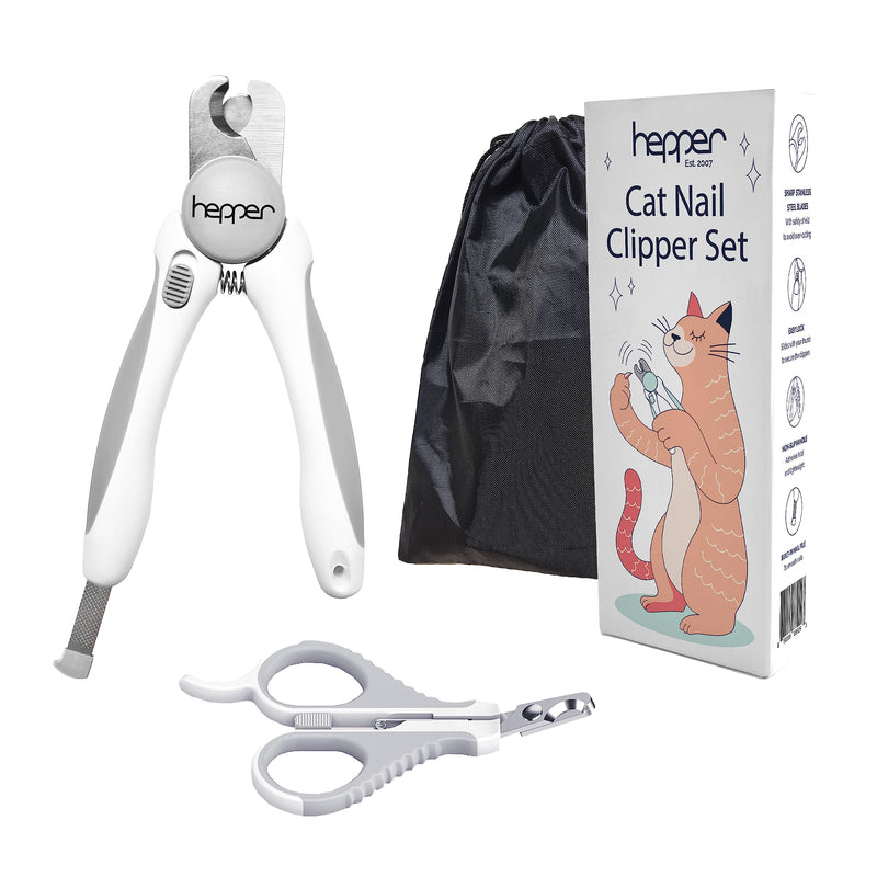 Hepper Cat Nail Clipper Kit - Small and Large Sharp Cat Claw Clippers with Added Nail File and Storage Pouch - Cat Nail Clippers with Safety Guard and Lock - Professional Cat Manicure … Grey - PawsPlanet Australia
