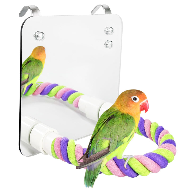 5.9" Bird Mirror with Rope Perch Bird Toys Swing, Comfy Perch for Greys Amazons Parakeet Cockatiel Conure Lovebirds Finch Canaries - PawsPlanet Australia
