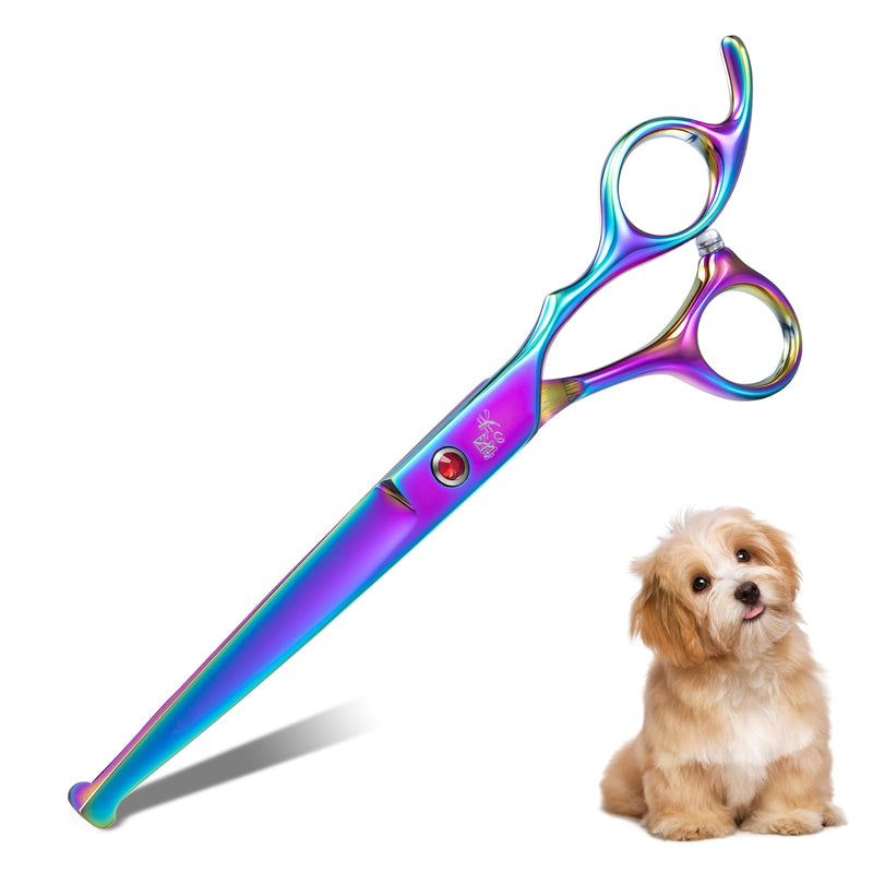 7" Straight Dog Grooming Scissors Rainbow, Grooming Shears with Offset Handle for Medium to Large Dogs, Stainless Steel 440C Shears for Novice and Professional Groomers, Sharp and Safe Straight scissors - PawsPlanet Australia