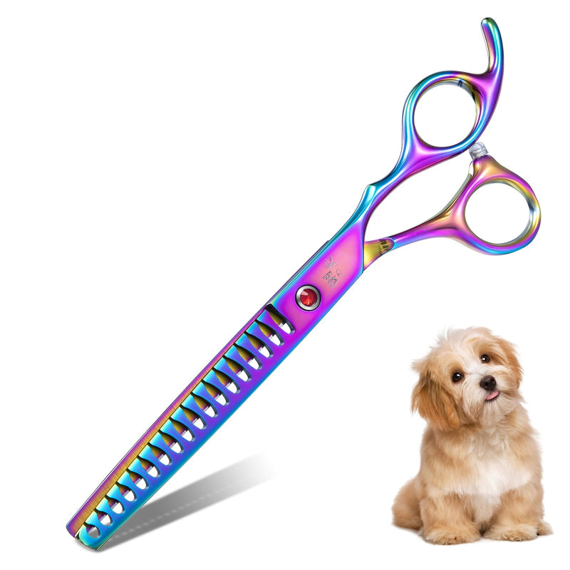 7" Chunker Shears Dog Grooming Rainbow, Thinner Blender Shears for Medium and Big Pets, Japanese Stainless Steel 440C Fur Trimming Scissors for Novice and Professional Groomers Devil Shears - PawsPlanet Australia