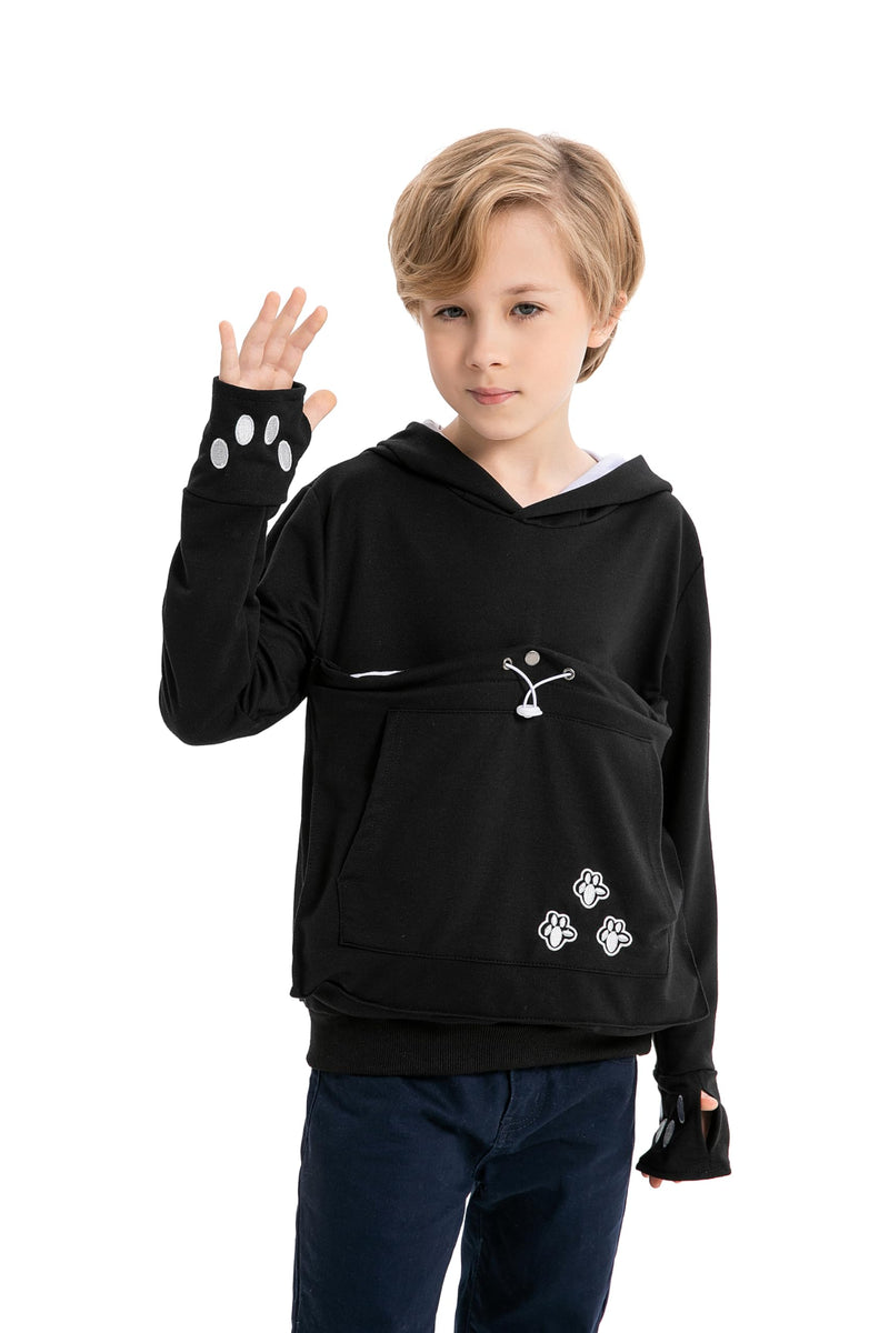 ALYC Boys Girls Hoodies - Pet Holder Kitten Puppy Carriers Pullover Long Sleeve Cat Ear Sweatshirt with Removable Inner Pouch Black - PawsPlanet Australia