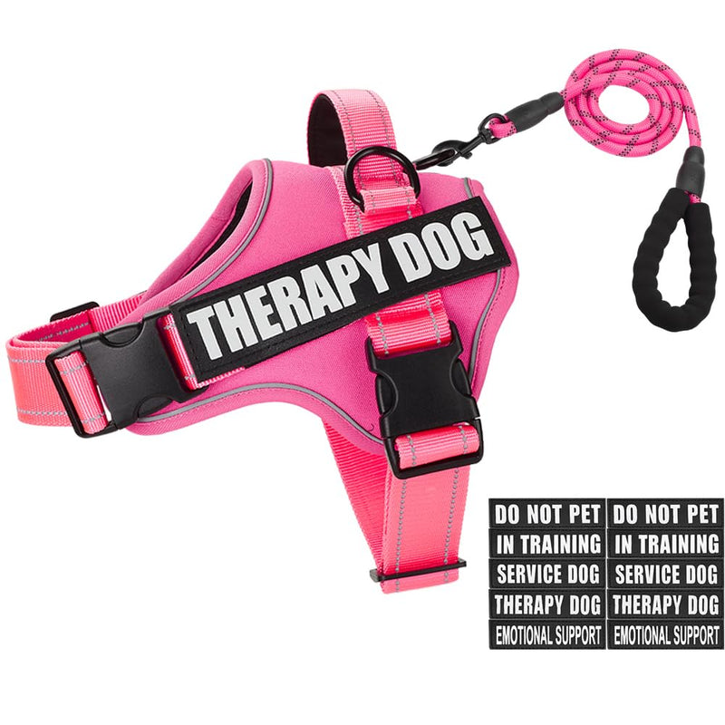 Dog Vest Harness and Leash Set, Animire Reflective Service Dog Vest with 10 Patches, 3 Rings No Choke Pet Vest for Leash Placement, in Training Dog Harness for Small Medium Large Dogs(Hot Pink,S) Small(Chest: 15.5-22 Inch) Hot Pink - PawsPlanet Australia