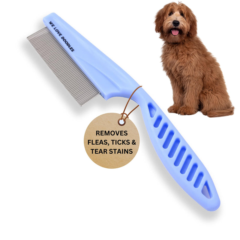Dog Face Comb, Flea Comb for Dogs, Fine Tooth Tearstain Remover Metal Comb, Removes Crust, Mucus, and Stains, Face Brush for Poodles & Other Breeds, Grooming Brush for Pets, Small [We Love Doodles]