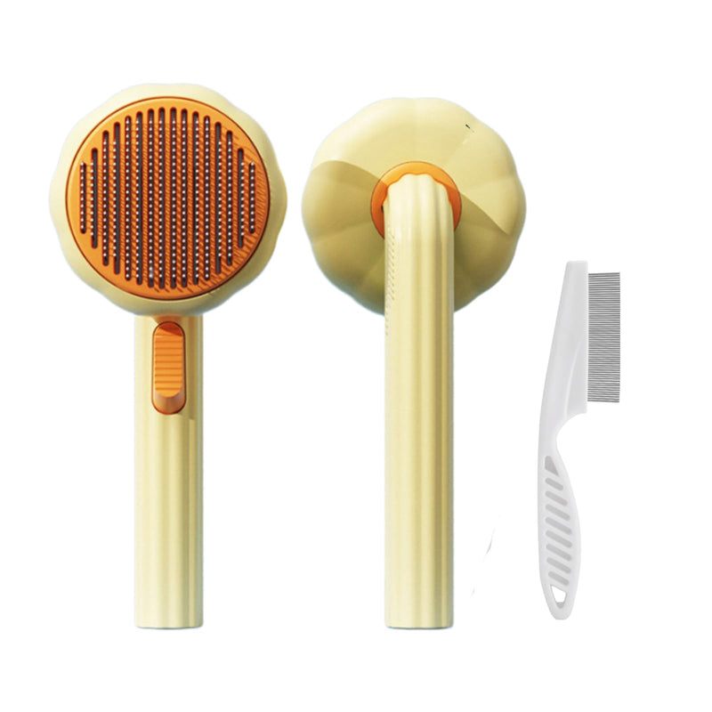 Cat Brush with Release Button, Pet Comb for Shedding and Tangles, Dog Hair Brush for Long and Short Hair, Grooming Tool for Removing Fleas and Fur Knots, Yellow ABS Plastic - PawsPlanet Australia