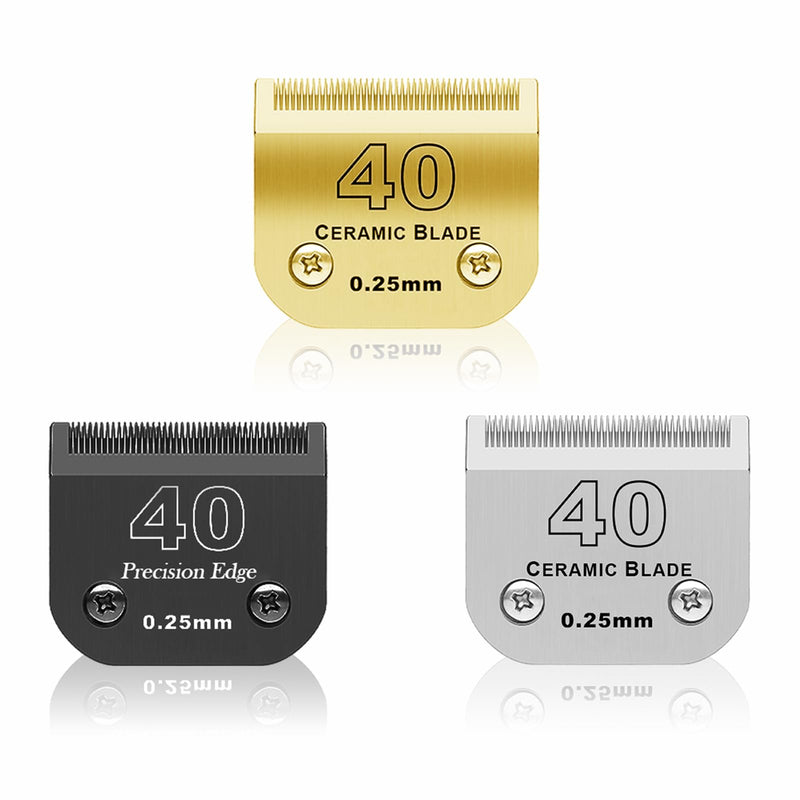 3 Color 40# Detachable Pet Dog Grooming Ceramic Blades,Compatible with Andis,Oster A5,Wahl KM-10 Series,Size #40 Blade 1/100-Inch 0.25MM Cut Length（Silver+Black+Golden） 40# 0.5mm - PawsPlanet Australia