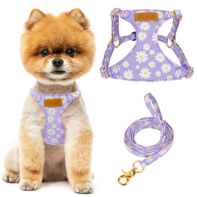 Lukovee Puppy Harness and Leash Set, No Pull Lightweight Soft Suede Adjustable Pet Harness Vest with Snap Buckle for Puppy Small and Medium Size Dog (Purple-XS) X-Small ( 5.5-11lb ) Purple Daisy - PawsPlanet Australia