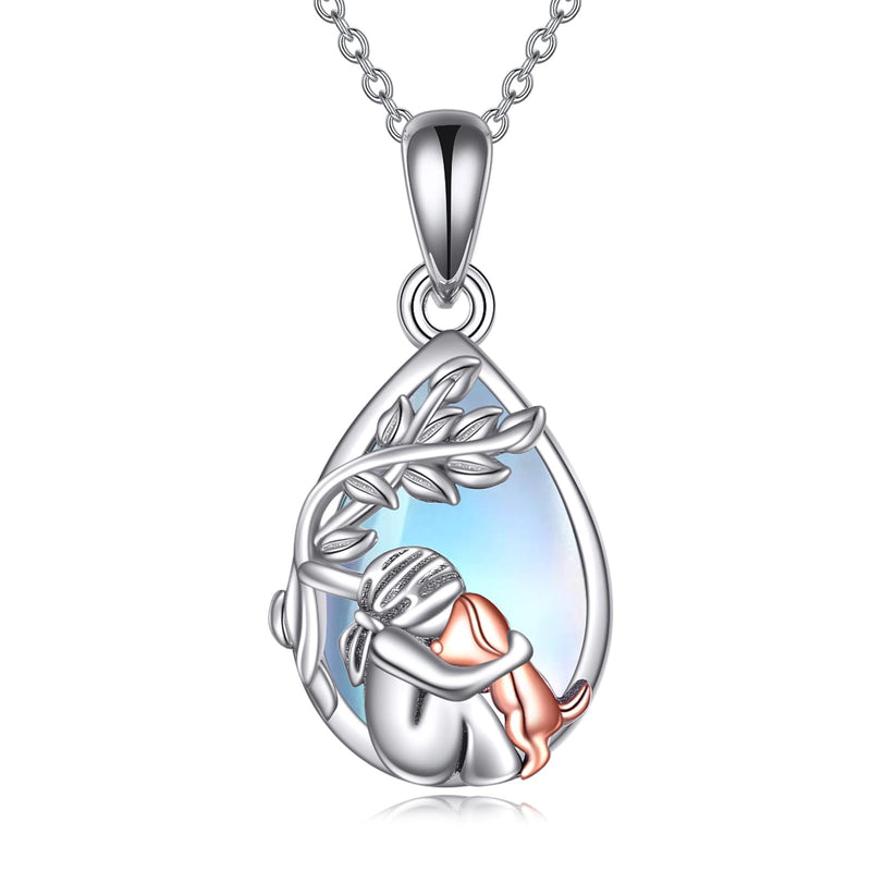 YFN Sterling Silver Teardrop Moonstone Pendant Necklace Jewelry with Honeybee Bee/Dog/Flower Necklace for Women 18 Inch Silver-Dog Necklace - PawsPlanet Australia