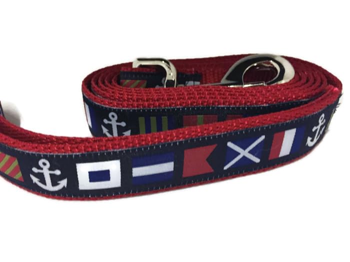 6ft Nautical Dog Leash – Signal Flag Design with Red Nylon Backing – Handmade Maritime Leash Nautical Flags 6ft Leash - PawsPlanet Australia