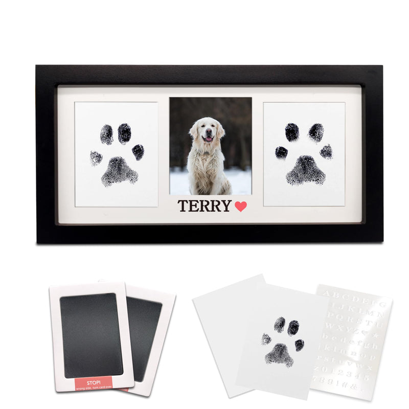 Paw Print Frame & Ink Pads Kit,Dog or Cat Paw Print Kit,2 No Mess Ink Pads for Pets,Paw Print Stamp Pad for Dogs,Wooden Pet Memorial Frame,Personalized Pet Paw Print Gifts Medium-Black - PawsPlanet Australia
