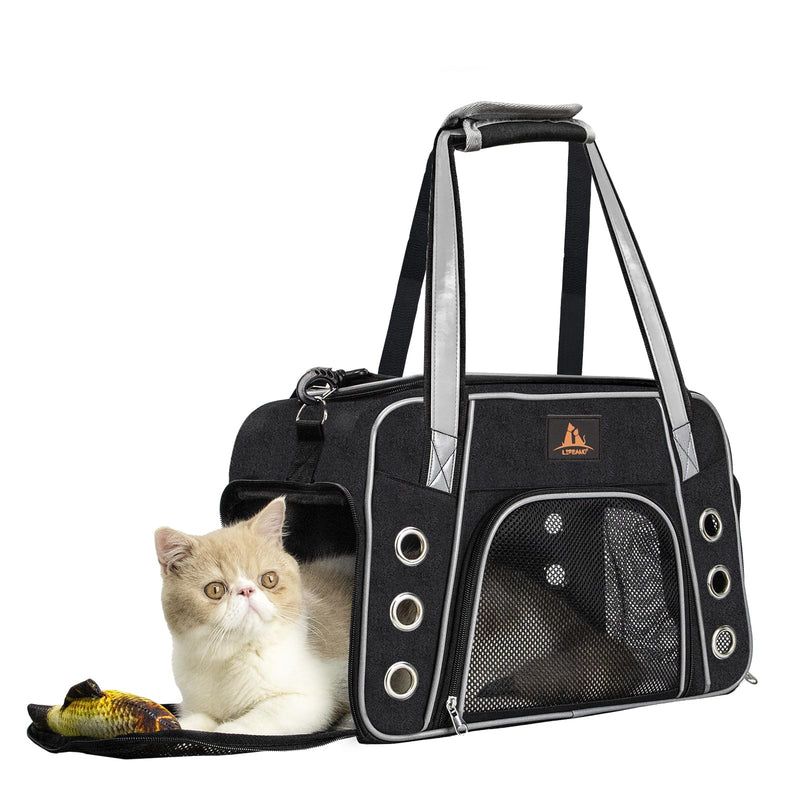 Lifeand Cat Carrier for Large and Medium Cats Under 18lb, Collapsible Soft Sided Pet Carrier, Dog Carrier, Airline Approved for Cats, Small Dogs, Kitten, Pet Privacy Protection Travel Carrier black