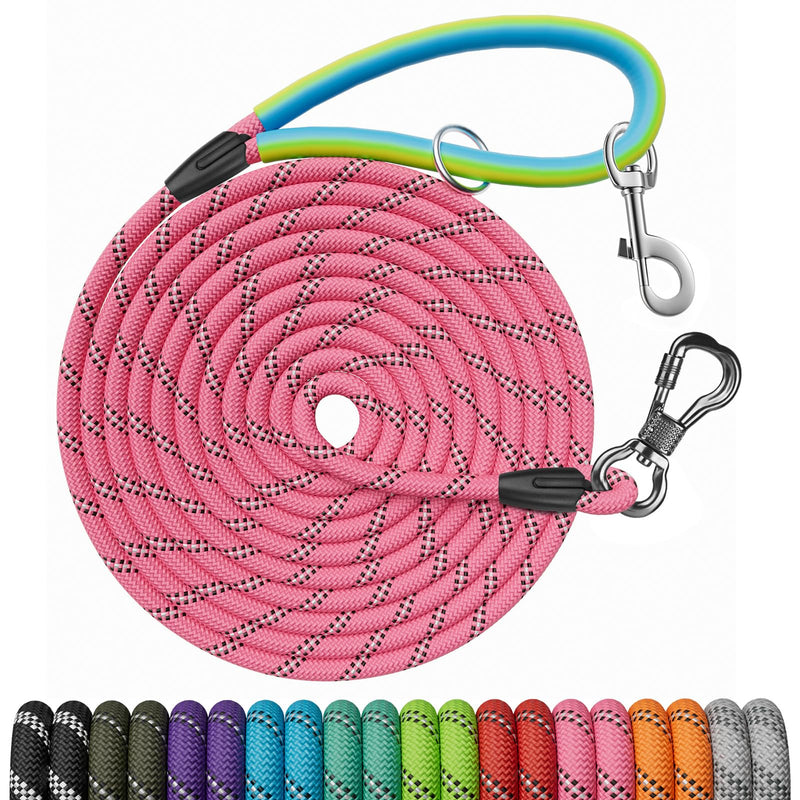 NTR Long Dog Leash, 15FT Recall Training Lead, with 2 Swivel Hooks, Reflective Threads and Soft Rubber Handle, Puppy Leash for Walking, Hunting, Camping for Small Medium and Large Dogs-Pink 15ft*3/8" Pink - PawsPlanet Australia