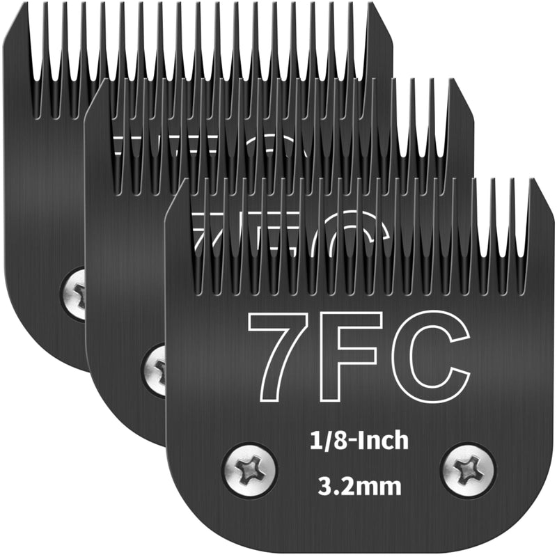 7FC Detachable Pet Dog Grooming Blades, Compatible with Ainds, Oster A5, Wahl KM-10 and Other Series Clippers, Size: 7FC Blade 1/8-Inch 3.2mm Cut Length. Black-3Pcs. 7FC(3.2mm)-Black-3Pcs - PawsPlanet Australia