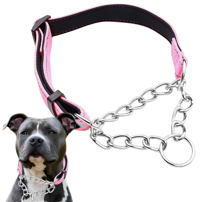 Martingale Collar for Dogs, Reflective Nylon Soft Padded No Pull Training Collars Adjustable Stainless Steel Chain Collar for Small Medium Large Dogs Pink Medium Medium (Neck For 14-18") - PawsPlanet Australia