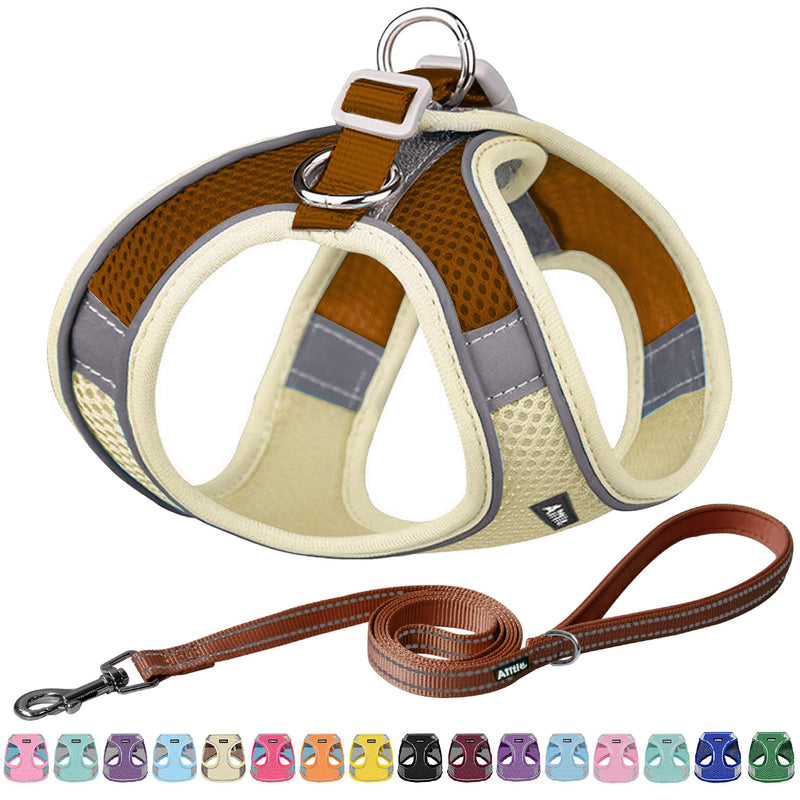 AIITLE Step in Dog Harness and Leash Set - Summer No Pull Escape Proof Vest Harnesses with Soft Mesh and Reflective Bands, Adjustable Pet Outdoor Harnesses for Small and Medium Dogs Beige M M(Chest: 16 - 18") Beige-Brown - PawsPlanet Australia