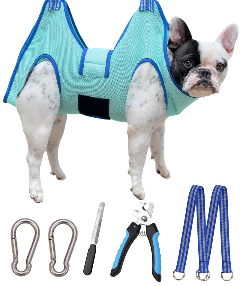 Dog Grooming Hammock, Medium Dog Hanging Harness Holder for Nail Clipping, Nail Trimming Cutting Hammock, Grooming Sling Restraint Bag with Wide Strap Sewed Medium 35 LB Max/Turquoise - PawsPlanet Australia