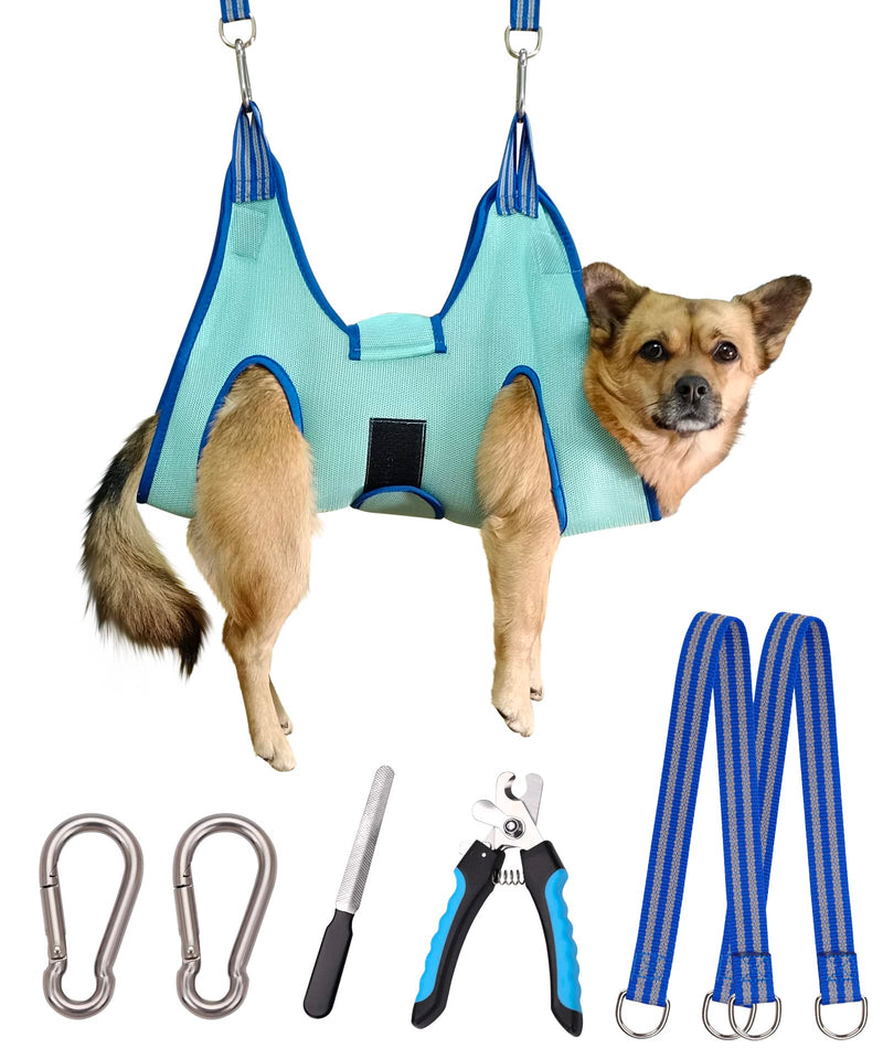 Dog Pet Grooming Hammock,S Hanging Harness for Nail Clipping,Trimming Cutting Hammock, Sling Holder Helper for Small Dogs, Grooming Restraint Bag with Wide Strap Sewed Small 24 LB Max/Turquoise - PawsPlanet Australia