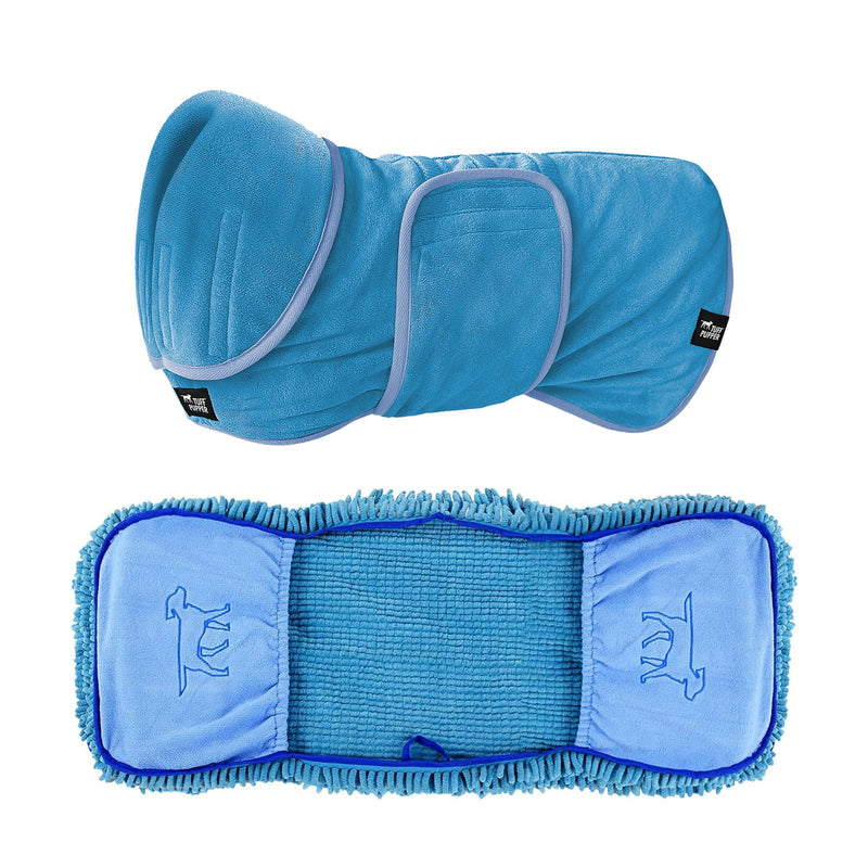 Tuff Pupper Large Fast Drying Bath Robe & Quick Dry Towel for Dogs | Ultra Absorbent Microfiber Shammy | Blue - PawsPlanet Australia