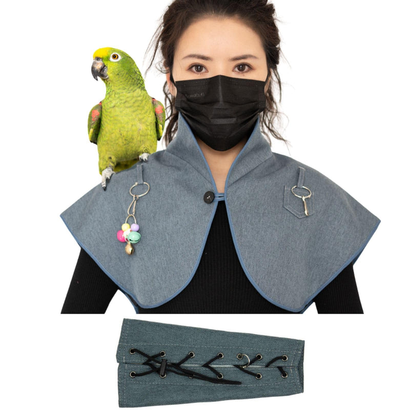 Pet Bird Upgraded Shoulder, Neck Poop Protector and Protective Anti-Scratch Arm Guard Set, Anti-Bite Shoulder Pad Diaper Shawl for Parrot Macaw African Budgies Parakeet Agapornis Fischeri Cockatiel Blue Plus - PawsPlanet Australia