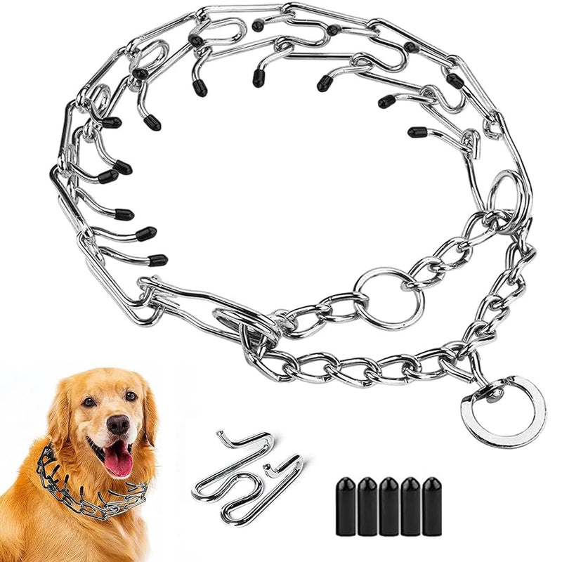 Pinch Collar - Adjustable Prong Collar for Small to Large Dogs with Comfort Rubber Tips (L, 18'-20') L (Neck:18''-20'' Weight：60-90 lbs) Luxury Silver - PawsPlanet Australia
