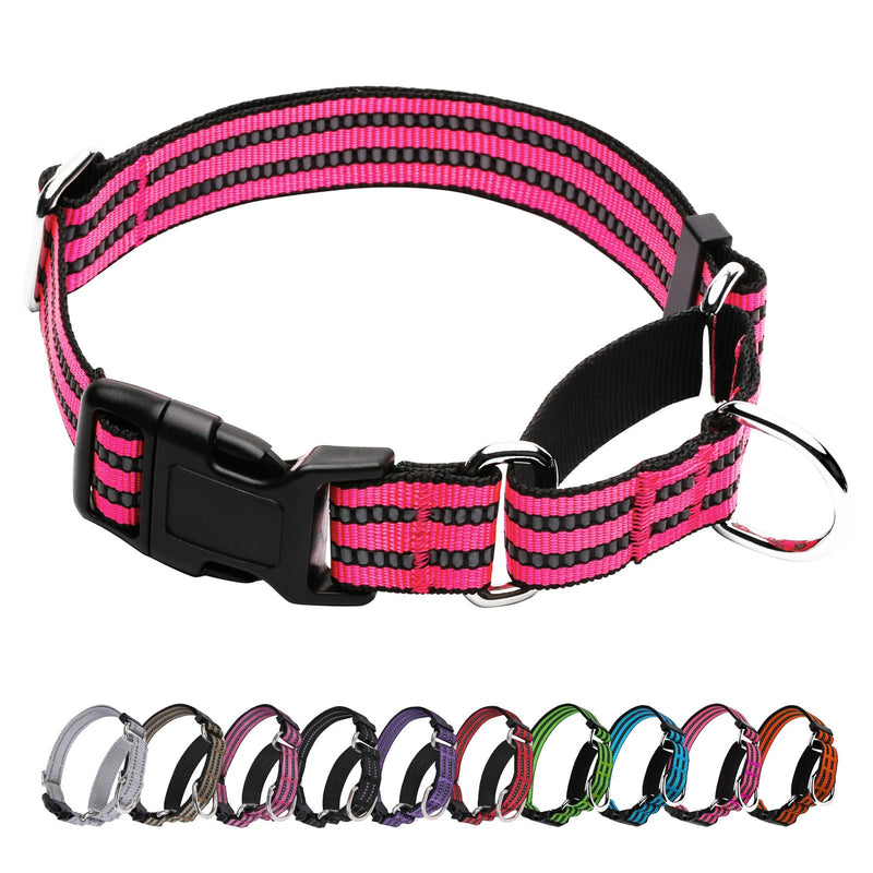 Martingale Dog Collar, Adjustable Nylon Reflective Collar with Quick Release Buckle (Hot Pink, Medium) Hot Pink - PawsPlanet Australia