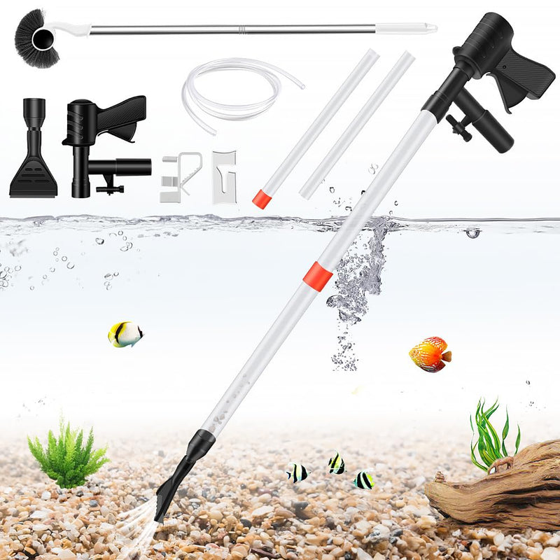 Aquarium Gravel Cleaner, Quick Water Changer, Gravel Vacuum for Aquarium with Air-Pressing Button, Fish Tank Vacuum Gravel Cleaner Kit for Water Changing Sand Washing with Fish Tank Cleaning Brush Black / Clear - PawsPlanet Australia