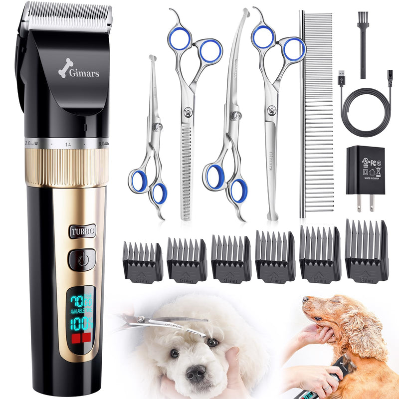 Gimars Cordless 4 Speed 7000rpm Dog Clippers with 6 in 1 4CR Stainless Steel Dog Grooming Scissors Kits, Low Noise 55db Rechargeable Pet Hair Thick Coat Trimmer Cat Shaver Clippers Kit for Cat Pet 6-in-1 Professional Scissor Set + Clipper + Comb - PawsPlanet Australia