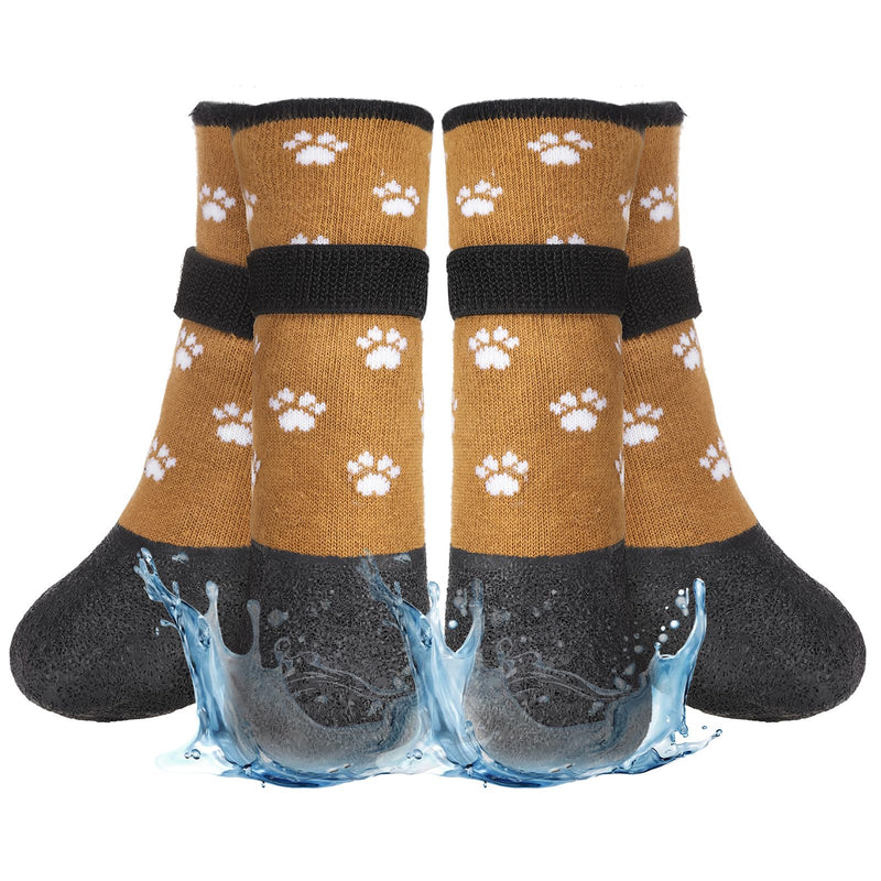 BEAUTYZOO Anti Slip Dog Socks Boots, Dog Shoes for Hot/Cold Pavement Snow Rain Days,Waterproof Grip Dog Booties Paw Protector for Hardwood Floor, Prevent Licking for Small Medium Large Senior Old Dogs Paw Pattern Khaki - PawsPlanet Australia